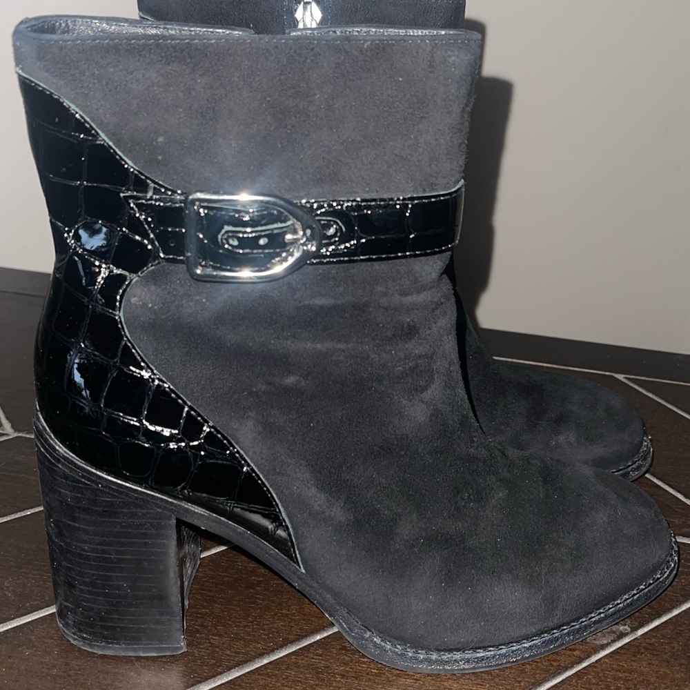 Johnston‎ & Murphy Hope Block Heel Bootie Black Leather Women Size 8.5M